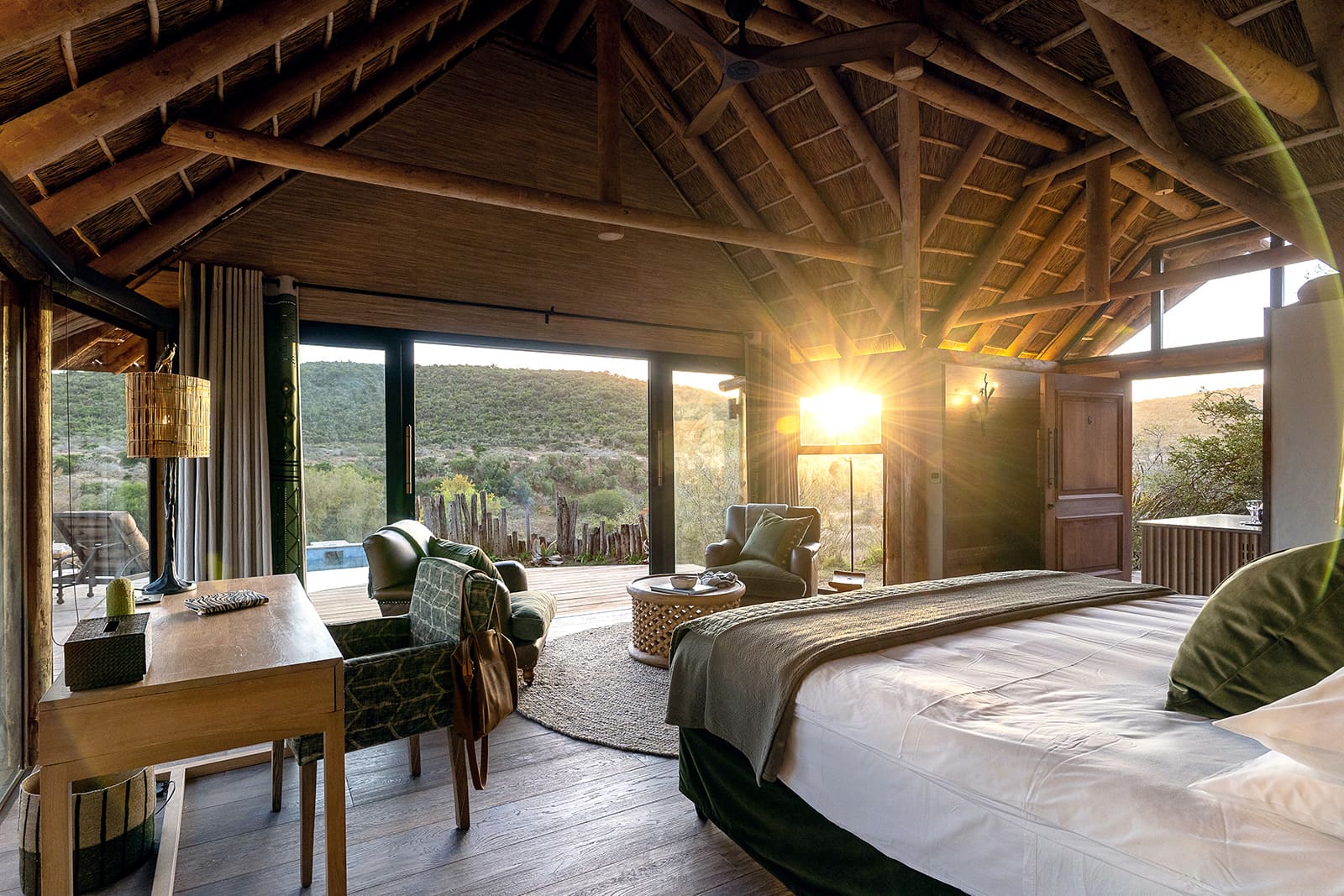 KWANDWE PRIVATE GAME RESERVE – Great Fish River Lodge – Bedroom-at-sunrise