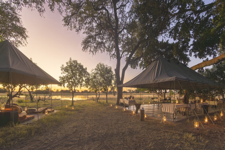 beagle expeditions magwegwe camp mess tent golden hour view